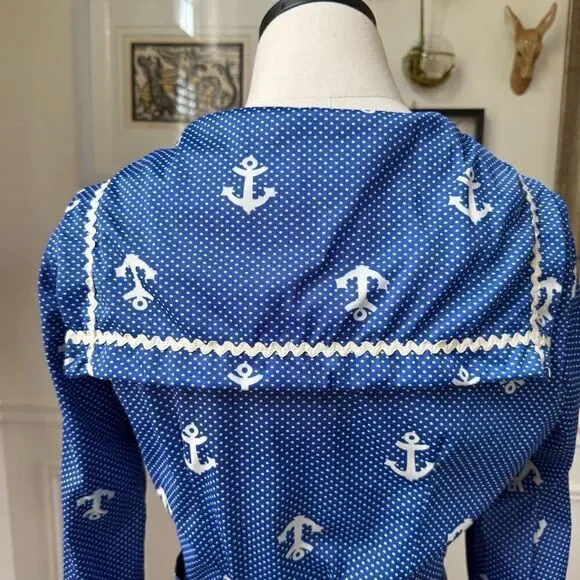 Vintage 70s House of She Ltd Zip Front Anchor Sailor Dress M - Picture 8 of 10